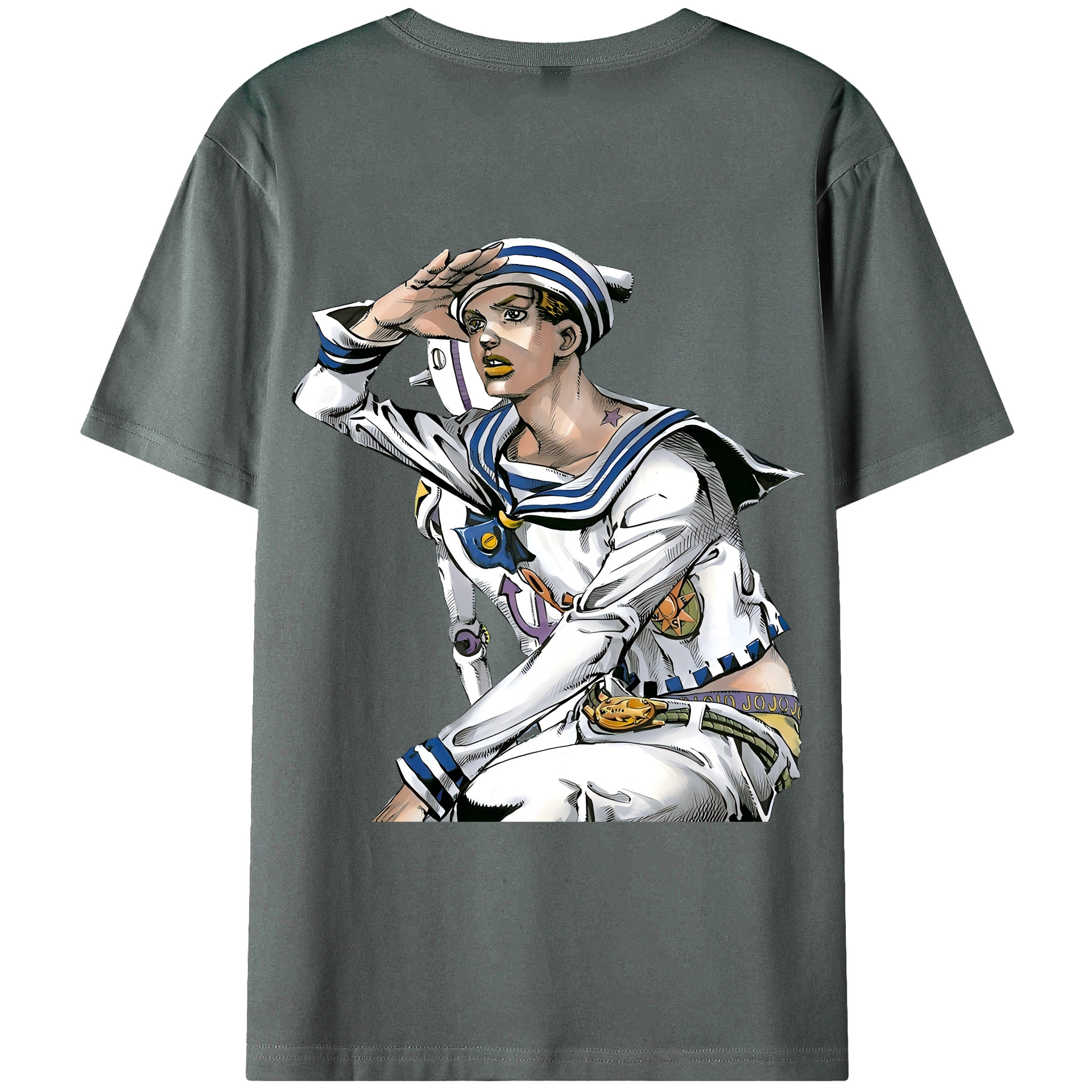 （画像用） ジョジョの奇妙な冒険 東方定助 JoJo's Bizarre Adventure Higashikata Josuke 綿100％ メンズ半袖Tシャツ（バックプリント） 通気性